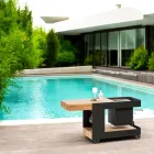 Moderní mobilní bar na kolech s dřevěným a ocelovým stolem - Giancalliope Viadurini