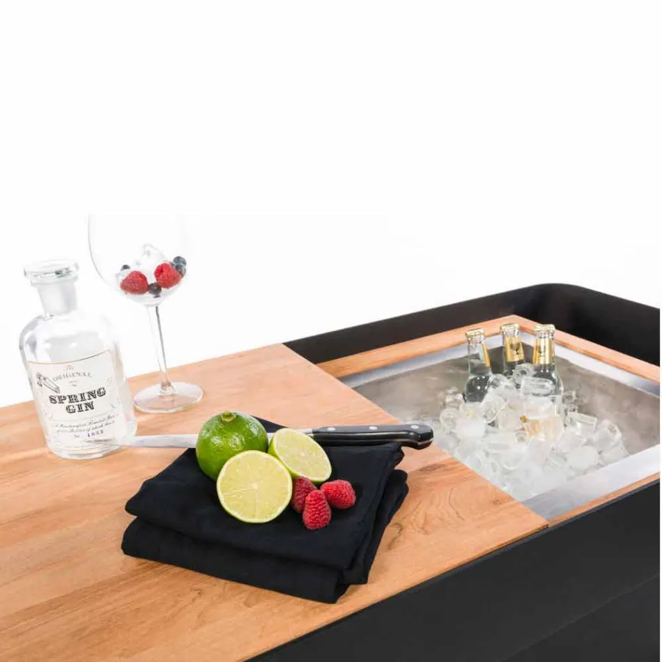 Moderní mobilní bar na kolech s dřevěným a ocelovým stolem - Giancalliope Viadurini