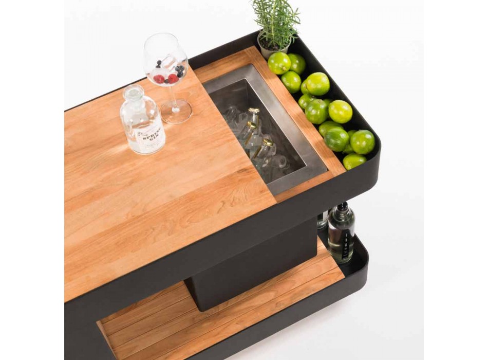 Moderní mobilní bar na kolech s dřevěným a ocelovým stolem - Giancalliope Viadurini