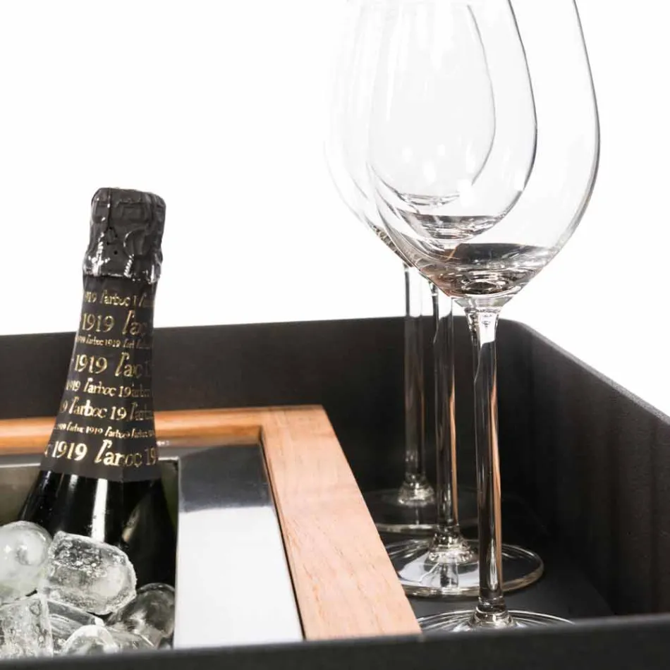 Moderní mobilní bar na kolech s dřevěným a ocelovým stolem - Giancalliope Viadurini