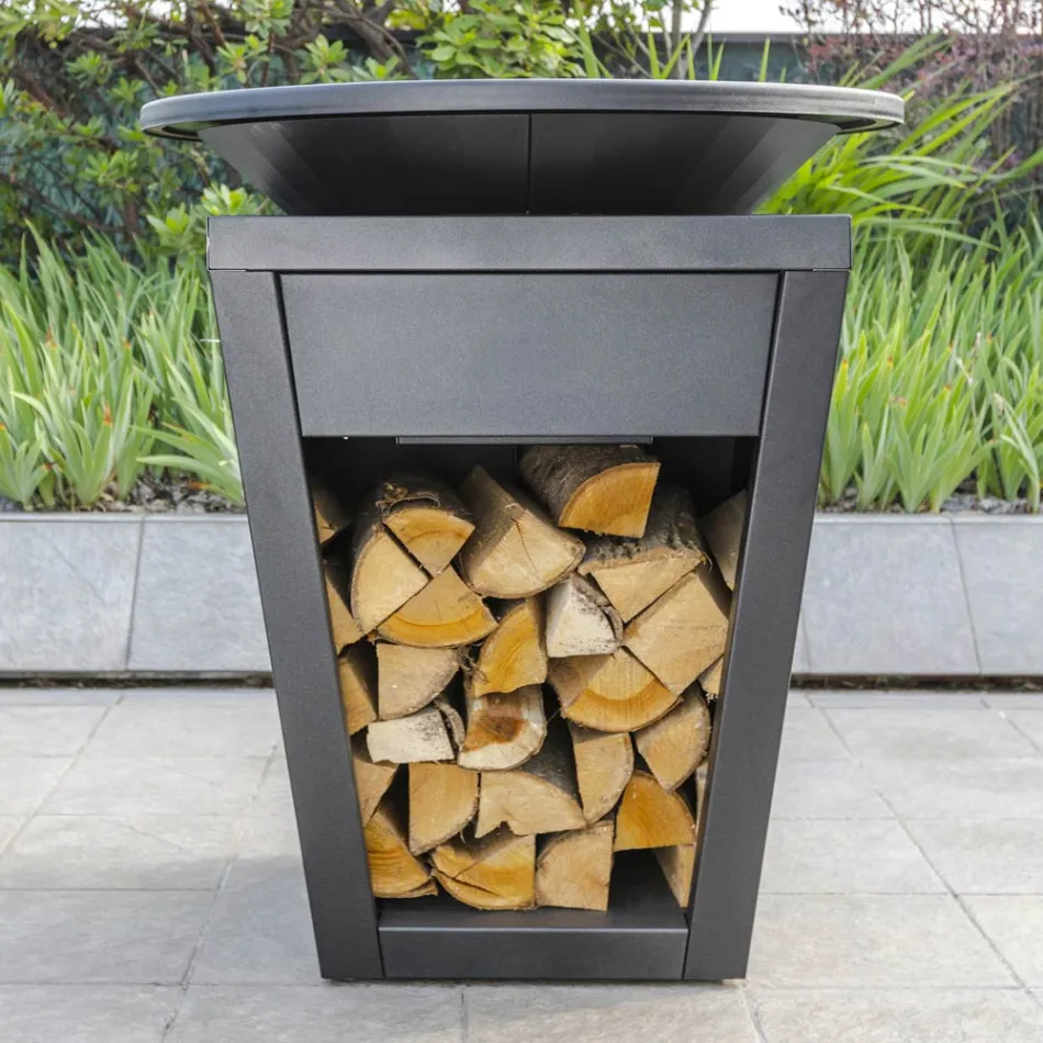 Dřevo hořící gril s varnou deskou a držák na dřevo - Ferran Viadurini