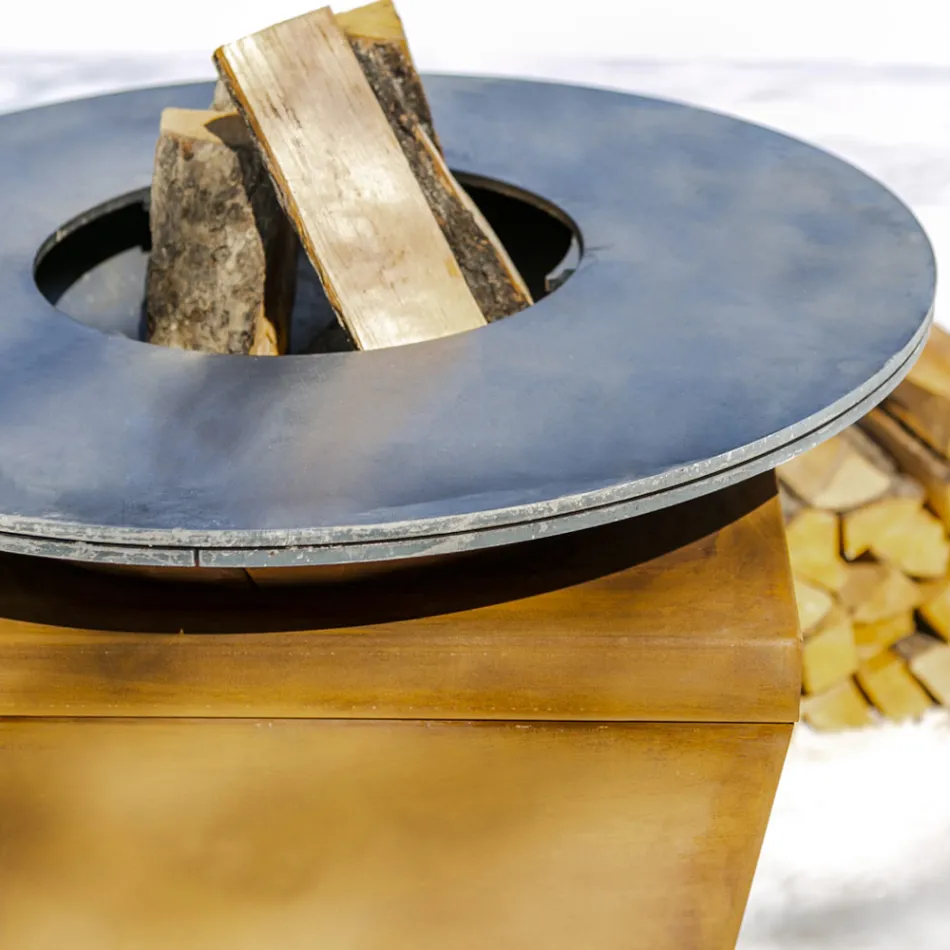 Dřevo hořící gril s varnou deskou a držák na dřevo - Ferran Viadurini