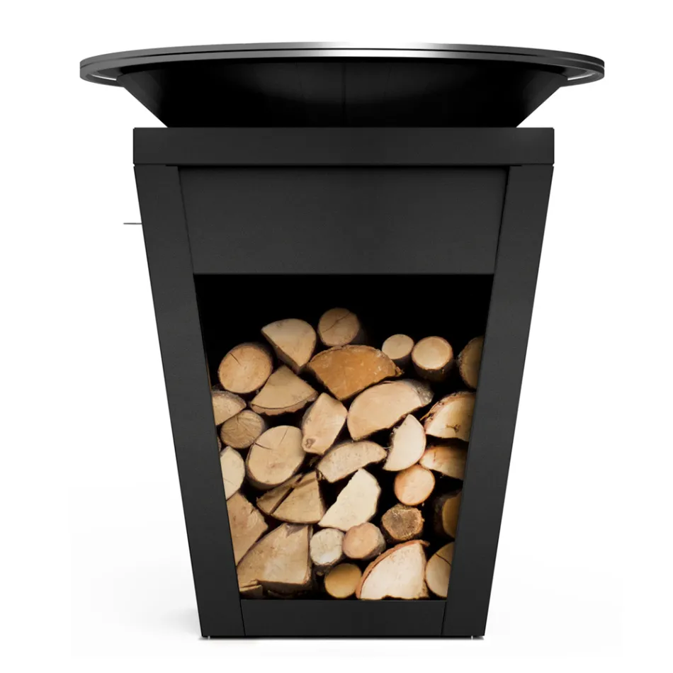 Dřevo hořící gril s varnou deskou a držák na dřevo - Ferran Viadurini