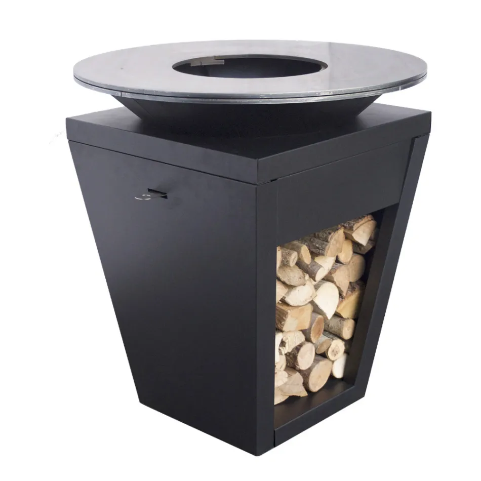 Dřevo hořící gril s varnou deskou a držák na dřevo - Ferran Viadurini