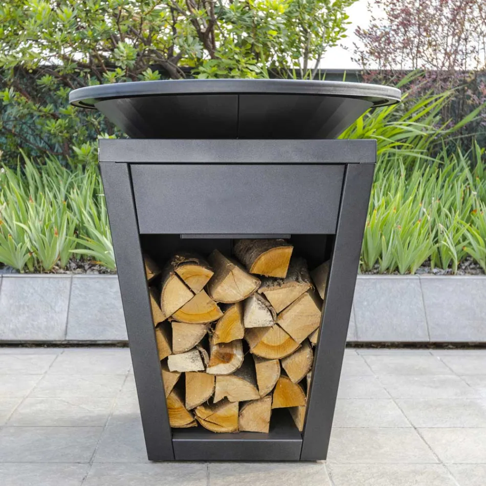 Dřevo hořící gril s varnou deskou a držák na dřevo - Ferran Viadurini