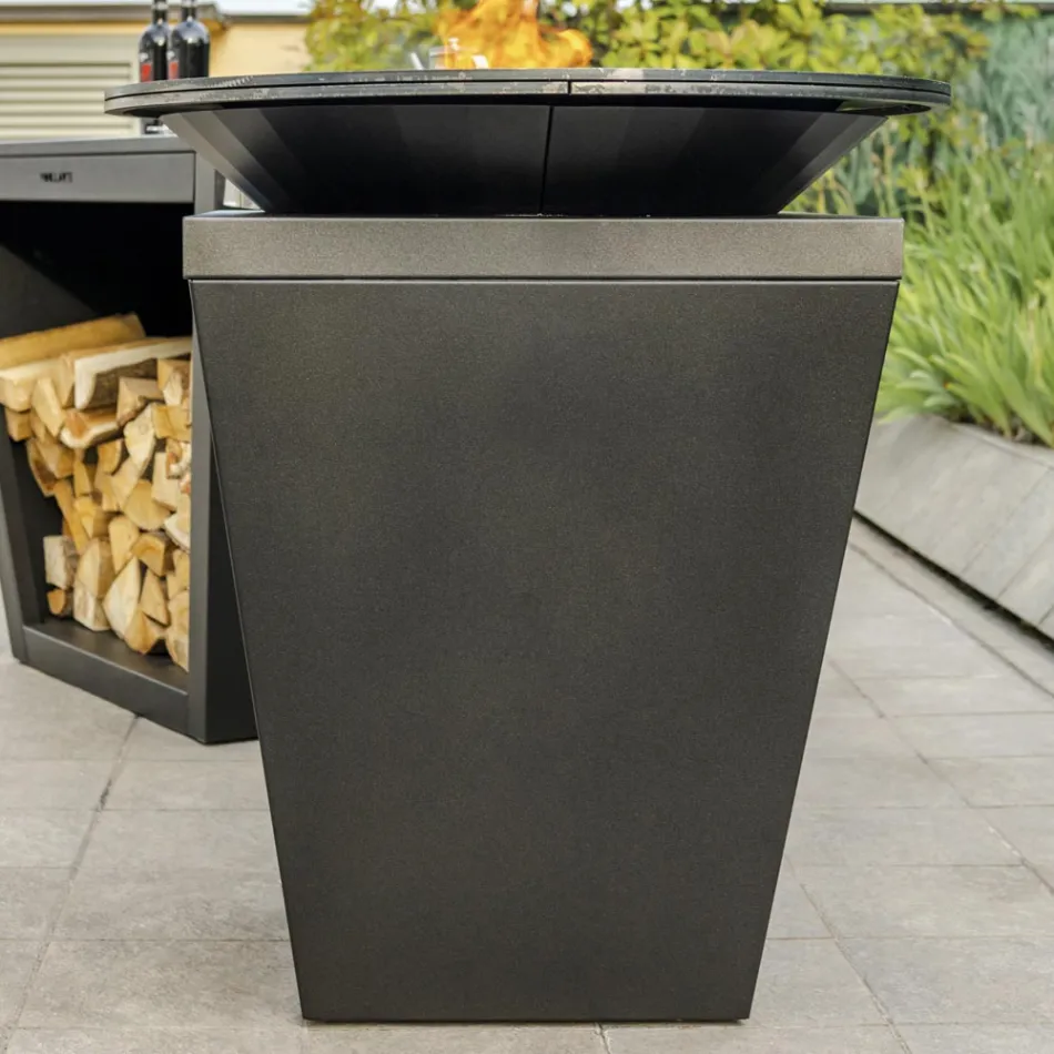 Dřevo hořící gril s varnou deskou a držák na dřevo - Ferran Viadurini