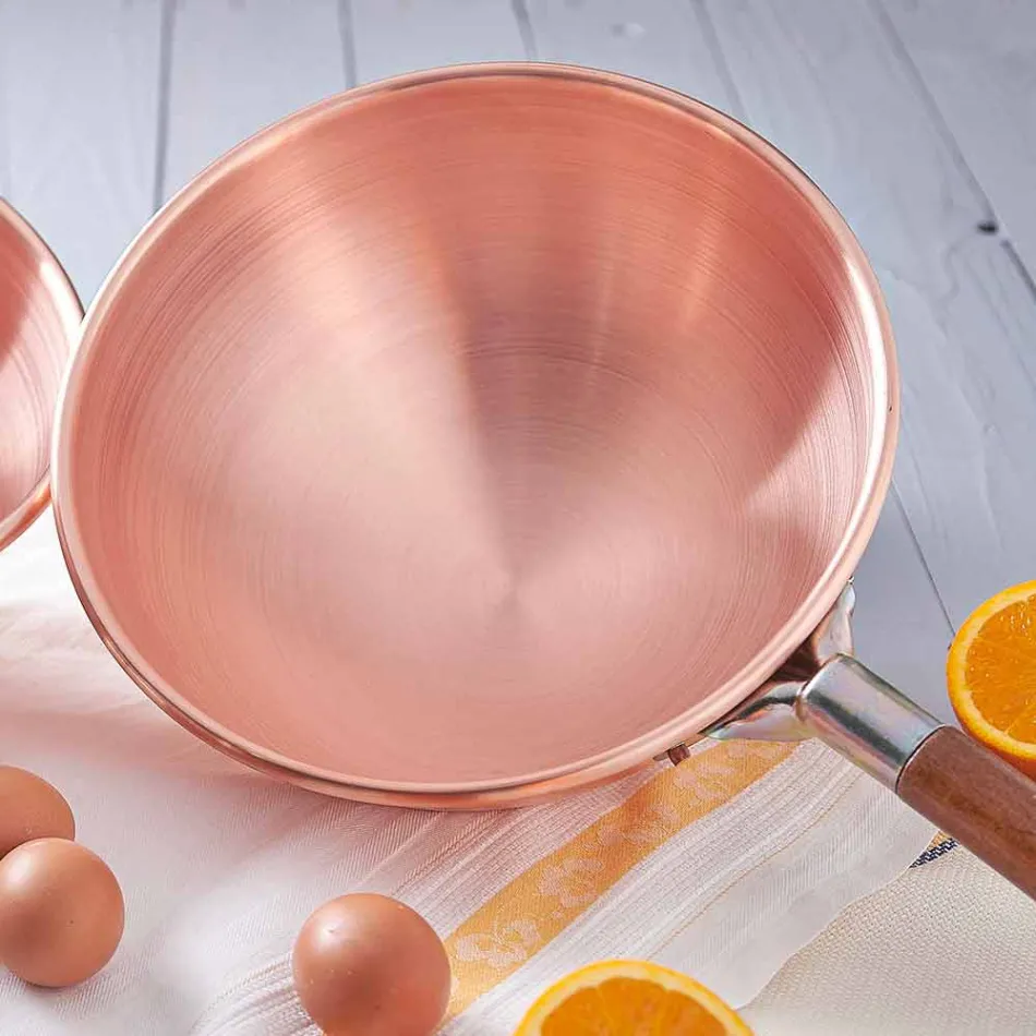 Ručně pocínovaná měděná bastardella s dřevěnou rukojetí 36 cm - Giampiero Viadurini