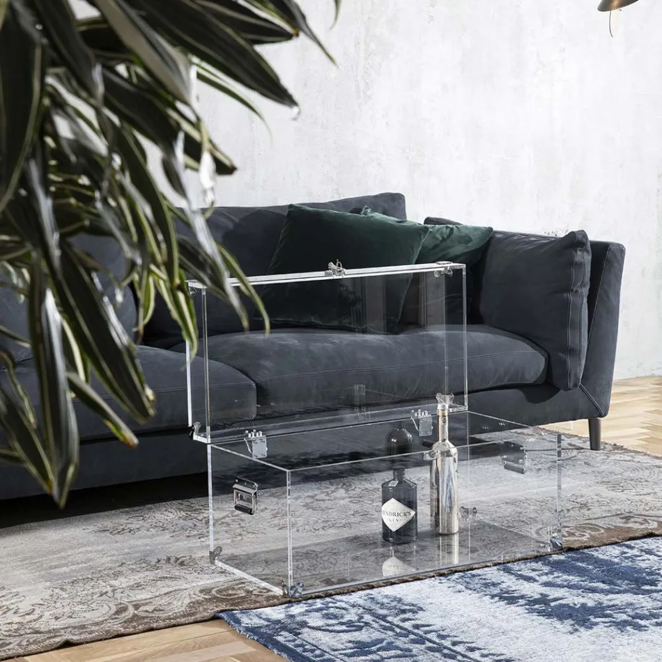 Design kufru z průhledného akrylového křišťálu a moderní oceli - Dante Viadurini