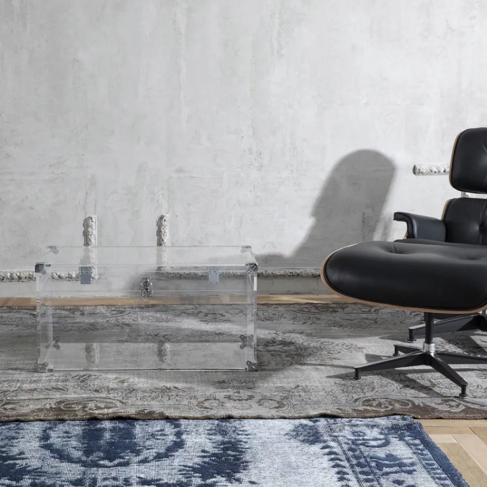 Design kufru z průhledného akrylového křišťálu a moderní oceli - Dante Viadurini
