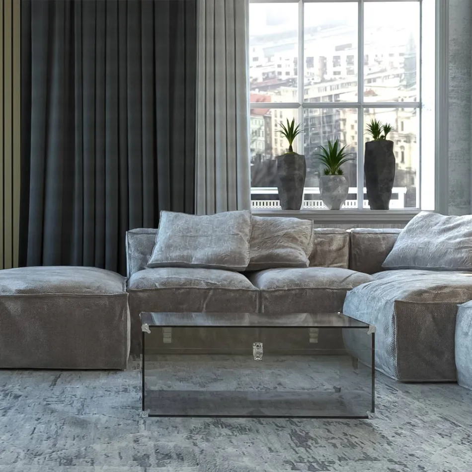 Kufr z průhledného nebo kouřového akrylového křišťálu a moderní oceli - Dante Viadurini