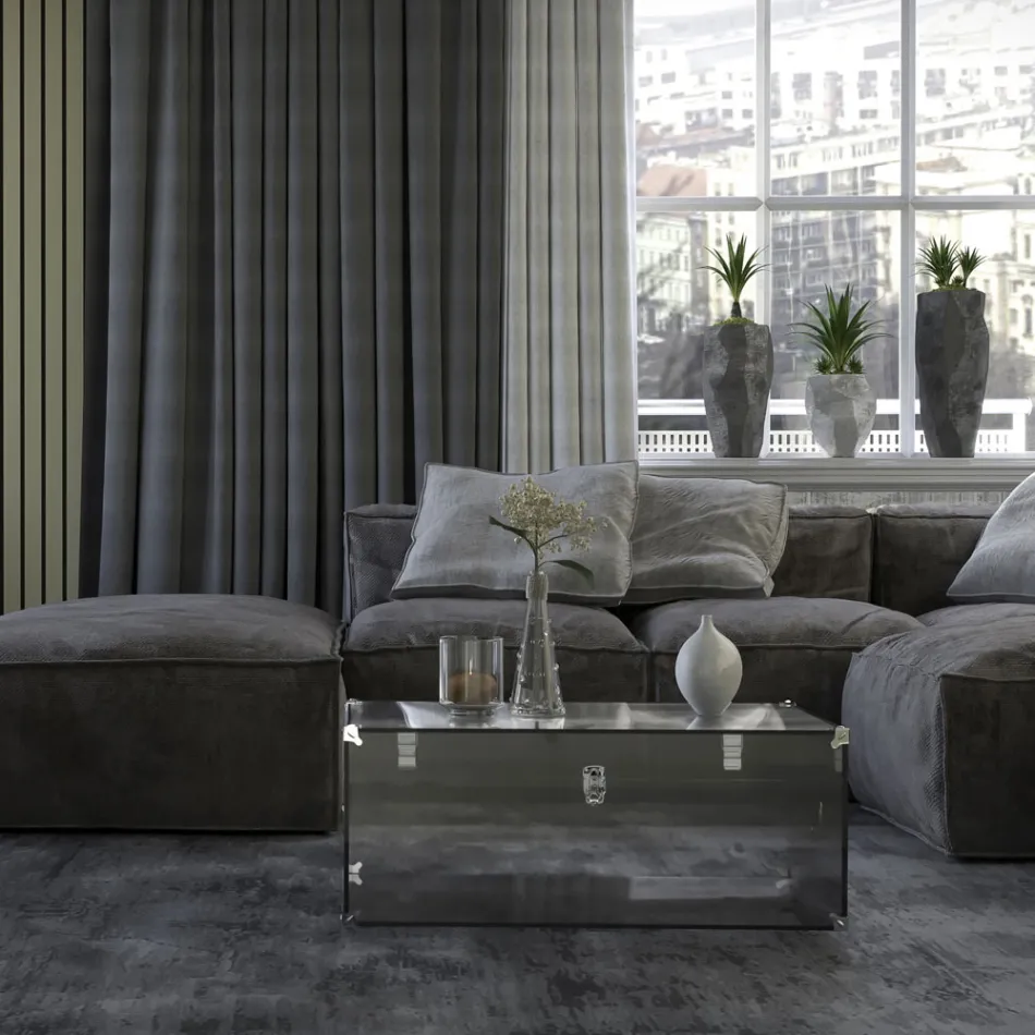 Kufr z průhledného nebo kouřového akrylového křišťálu a moderní oceli - Dante Viadurini