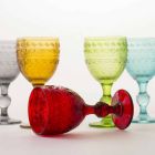 Sklenice na vodu nebo víno v barevném skle a reliéfní dekorace - lidově Viadurini