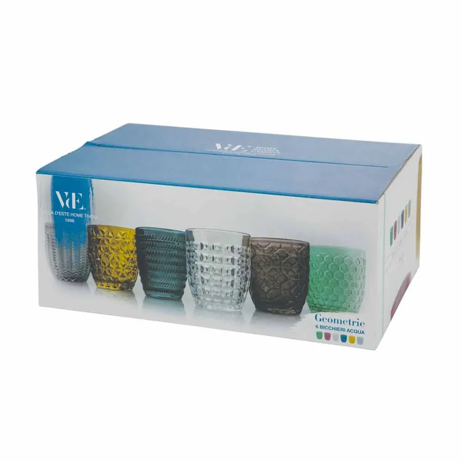Moderní barevné skleničky zdobené sklenicemi podávající vodu 6 kusů - mix Viadurini