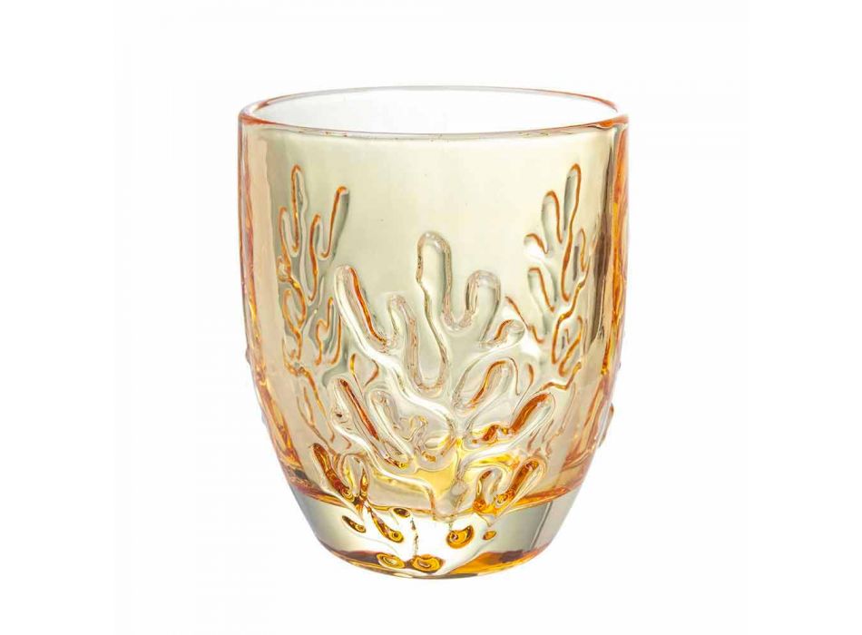 Barevné sklenice na vodu s korálovou dekorací, 12 kusů - karmínová Viadurini