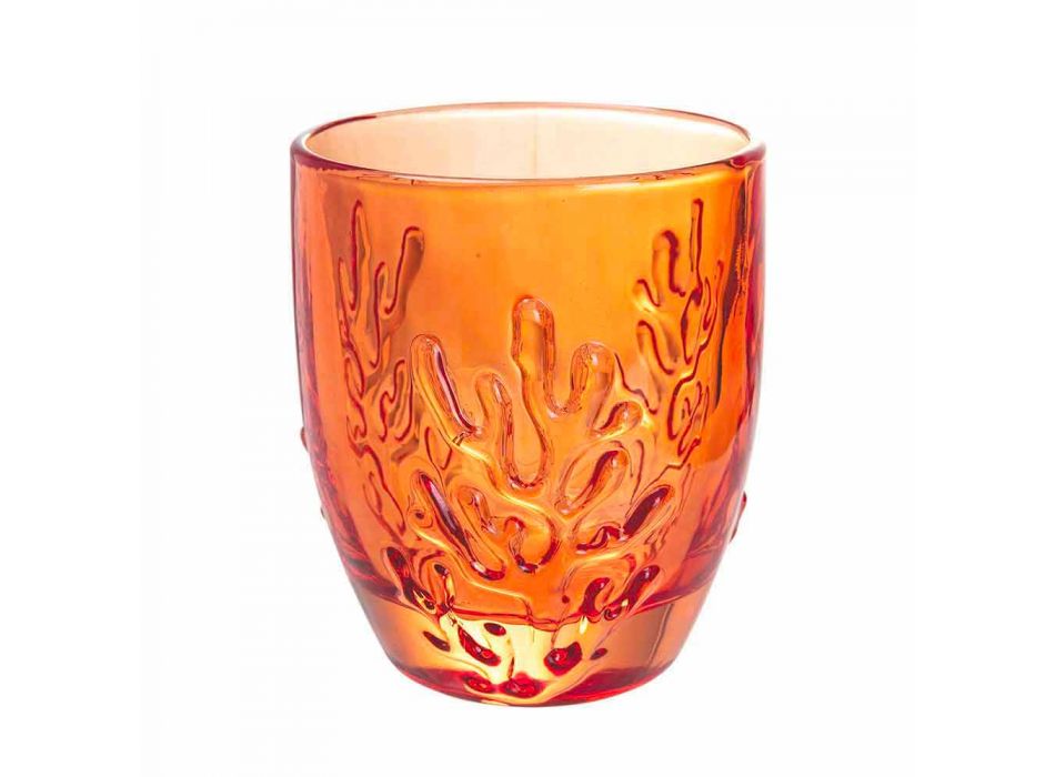 Barevné sklenice na vodu s korálovou dekorací, 12 kusů - karmínová