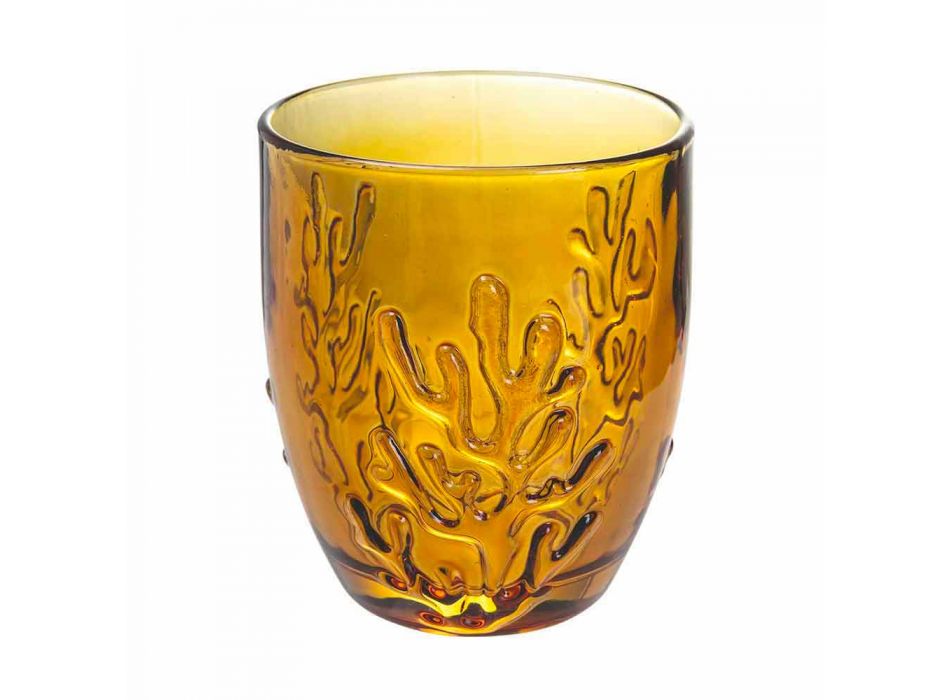 Barevné sklenice na vodu s korálovou dekorací, 12 kusů - karmínová