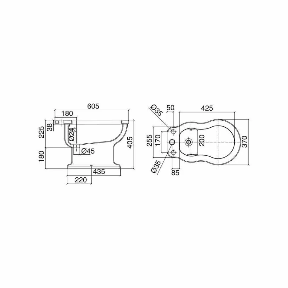 Klasický design White Bidet v bílé keramice Vyrobeno v Itálii - Paulina Viadurini