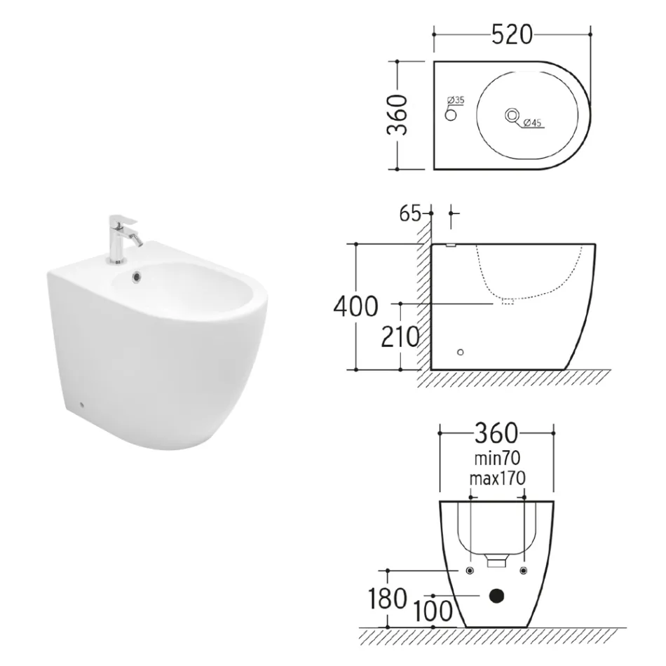 Bidet Aster montovaný na podlahu z matné keramiky ve dvou barvách a moderním designu Viadurini