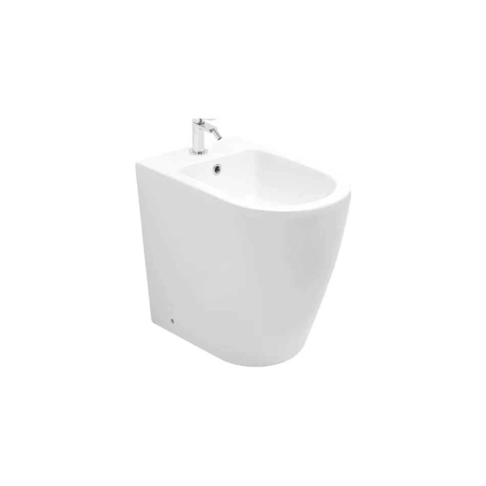 Jednootvorový bidet montovaný na podlahu s technologií Rimless v bílé keramice - Oleandro  Viadurini