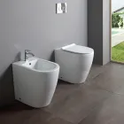 Jednootvorový bidet montovaný na podlahu s technologií Rimless v bílé keramice - Oleandro  Viadurini
