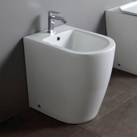 Jednootvorový bidet montovaný na podlahu s technologií Rimless v bílé keramice - Oleandro  Viadurini
