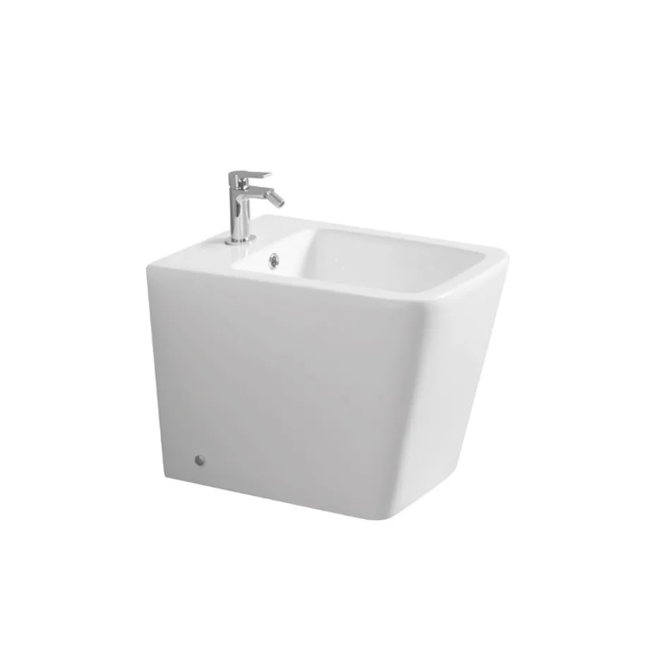 Jednootvorový bidet montovaný na podlahu z bílé keramiky s elegantním moderním designem - Giunco Viadurini