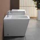 Jednootvorový bidet montovaný na podlahu z bílé keramiky s elegantním moderním designem - Giunco Viadurini