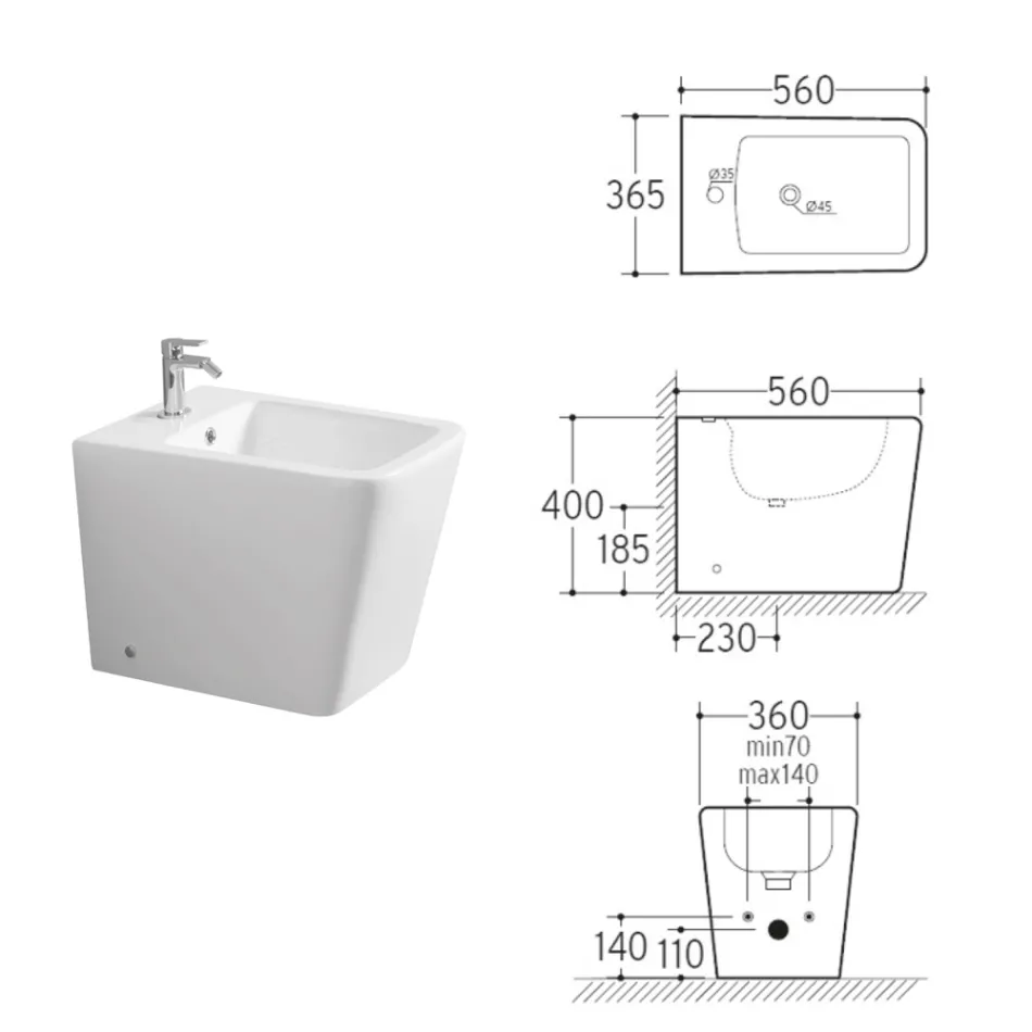 Jednootvorový bidet montovaný na podlahu z bílé keramiky s elegantním moderním designem - Giunco Viadurini