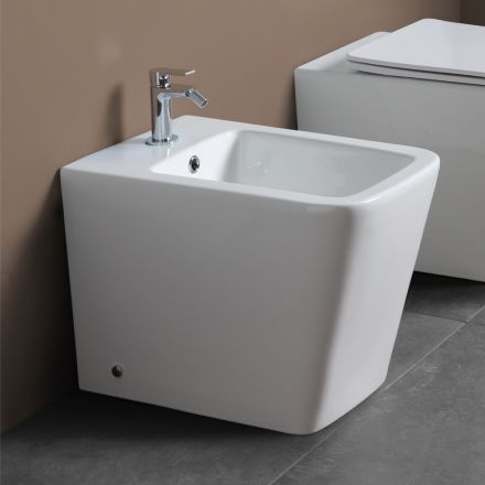 Jednootvorový bidet montovaný na podlahu z bílé keramiky s elegantním moderním designem - Giunco Viadurini
