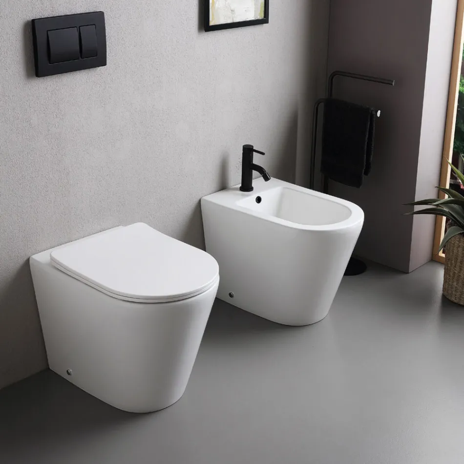 Jednootvorový bidet Salice k montáži na podlahu z bílé keramiky s elegantním moderním designem Viadurini