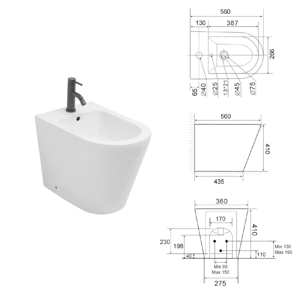 Jednootvorový bidet Salice k montáži na podlahu z bílé keramiky s elegantním moderním designem Viadurini