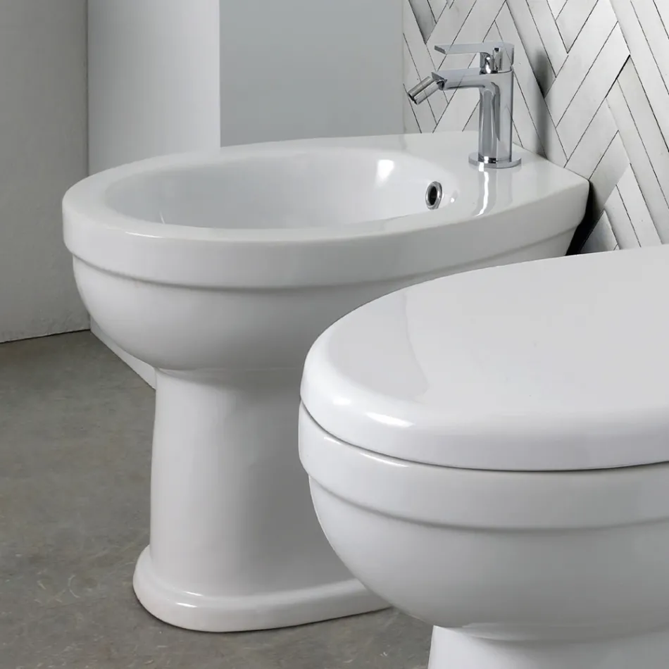 Jednootvorový bidet montovaný na podlahu z bílé keramiky s elegantním moderním designem - Silica Viadurini