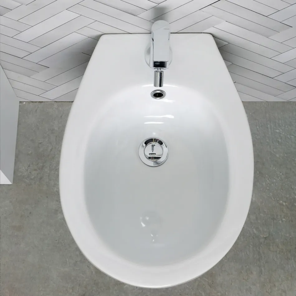 Jednootvorový bidet montovaný na podlahu z bílé keramiky s elegantním moderním designem - Silica Viadurini