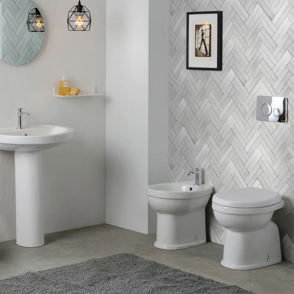 Jednootvorový bidet montovaný na podlahu z bílé keramiky s elegantním moderním designem - Silica Viadurini