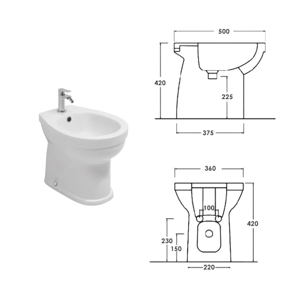 Jednootvorový bidet montovaný na podlahu z bílé keramiky s elegantním moderním designem - Silica Viadurini