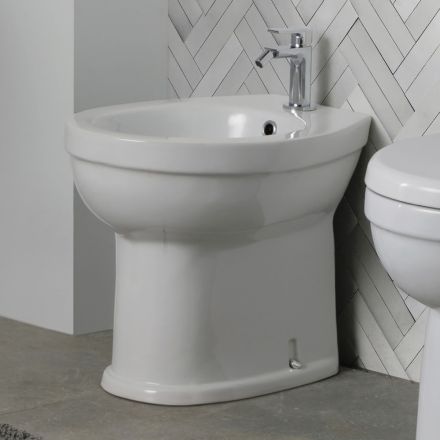 Jednootvorový bidet montovaný na podlahu z bílé keramiky s elegantním moderním designem - Silica Viadurini