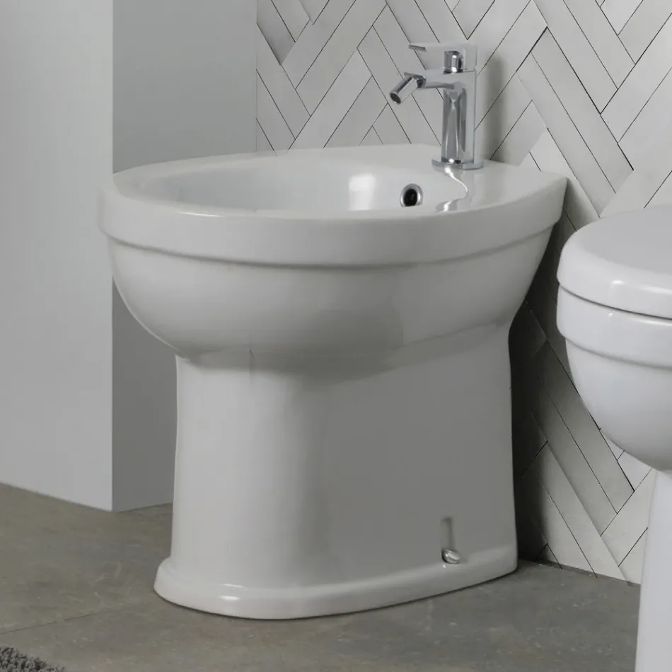Jednootvorový bidet montovaný na podlahu z bílé keramiky s elegantním moderním designem - Silica Viadurini