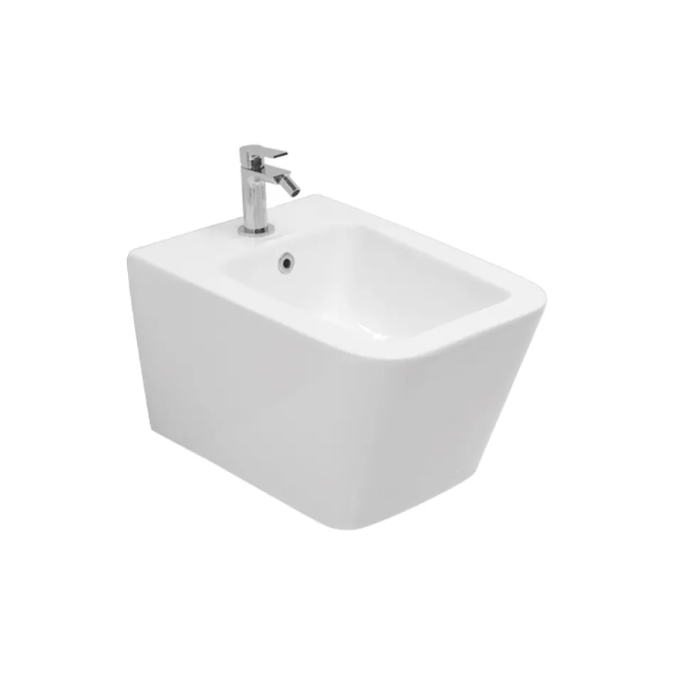 Jednootvorový závěsný bidet z bílé keramiky s elegantním moderním designem - Giunco Viadurini
