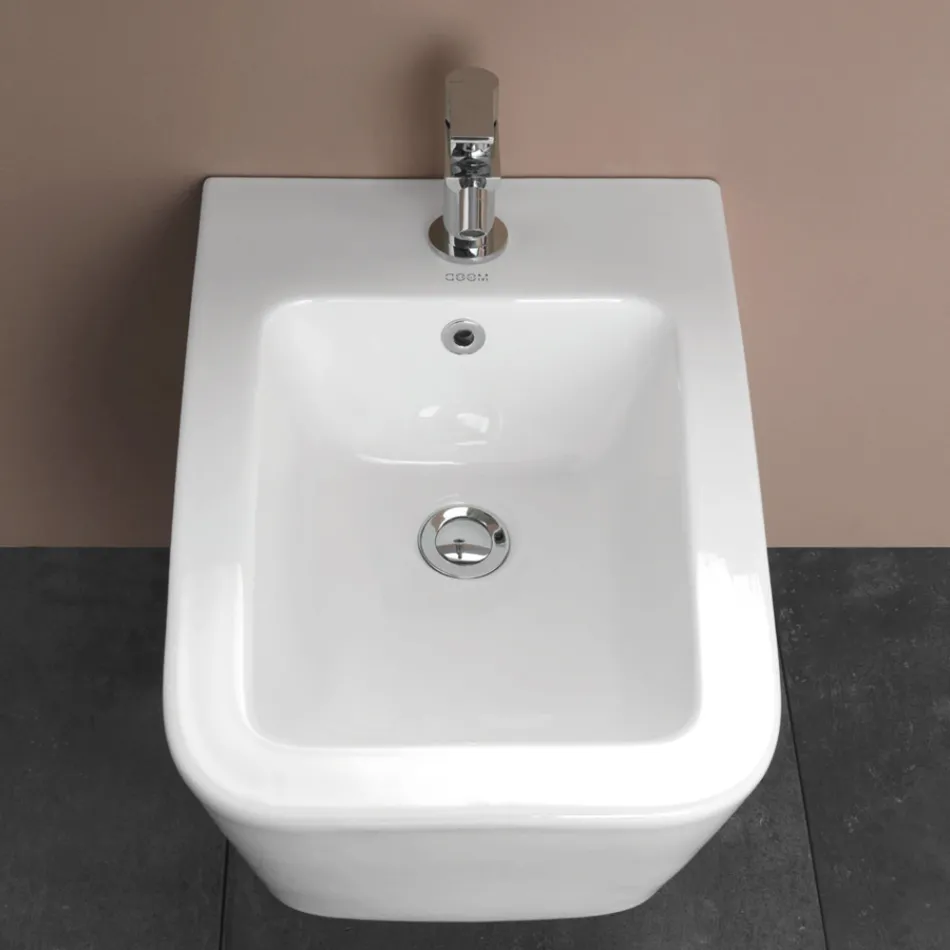 Jednootvorový závěsný bidet z bílé keramiky s elegantním moderním designem - Giunco Viadurini