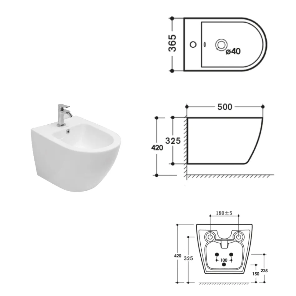 Jednootvorový závěsný bidet z bílé keramiky s moderním designem - Ginepro Viadurini