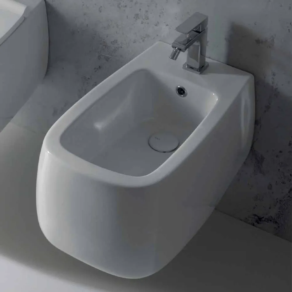 Designový závěsný bidet v bílé keramice Gaiola vyrobené v Itálii Viadurini