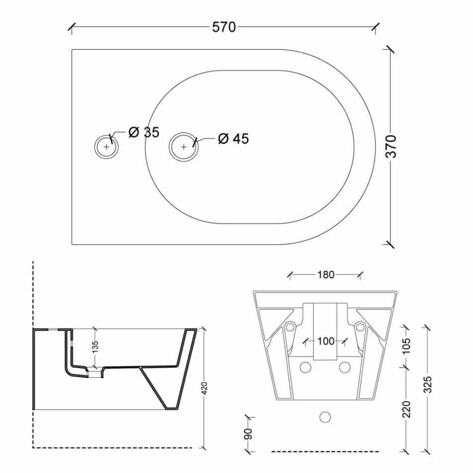 Hung bidet v keramické konstrukce Sun Round 57x37cm, vyrobeno v Itálii Viadurini