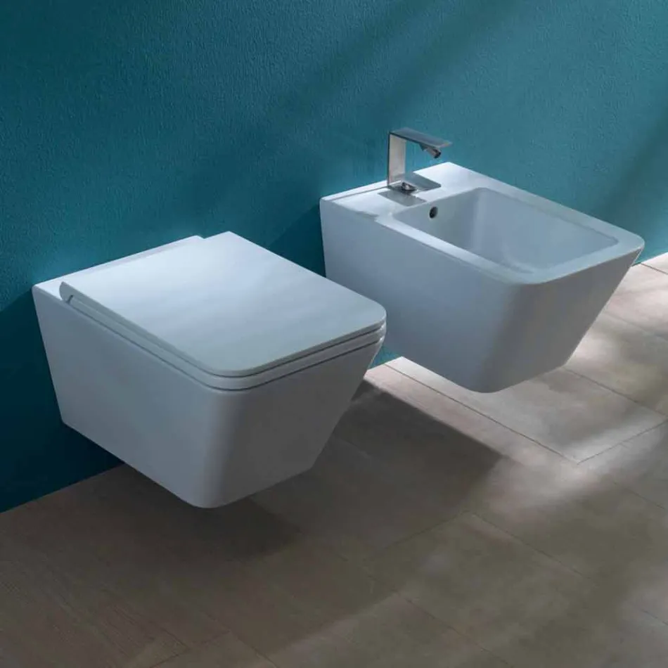 Hung bidet v keramické konstrukce Sun Square 55x35cm, vyrobeno v Itálii Viadurini