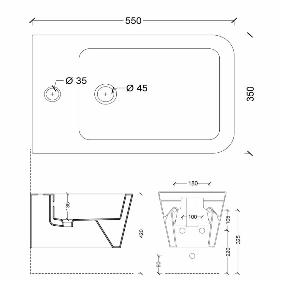 Hung bidet v keramické konstrukce Sun Square 55x35cm, vyrobeno v Itálii Viadurini