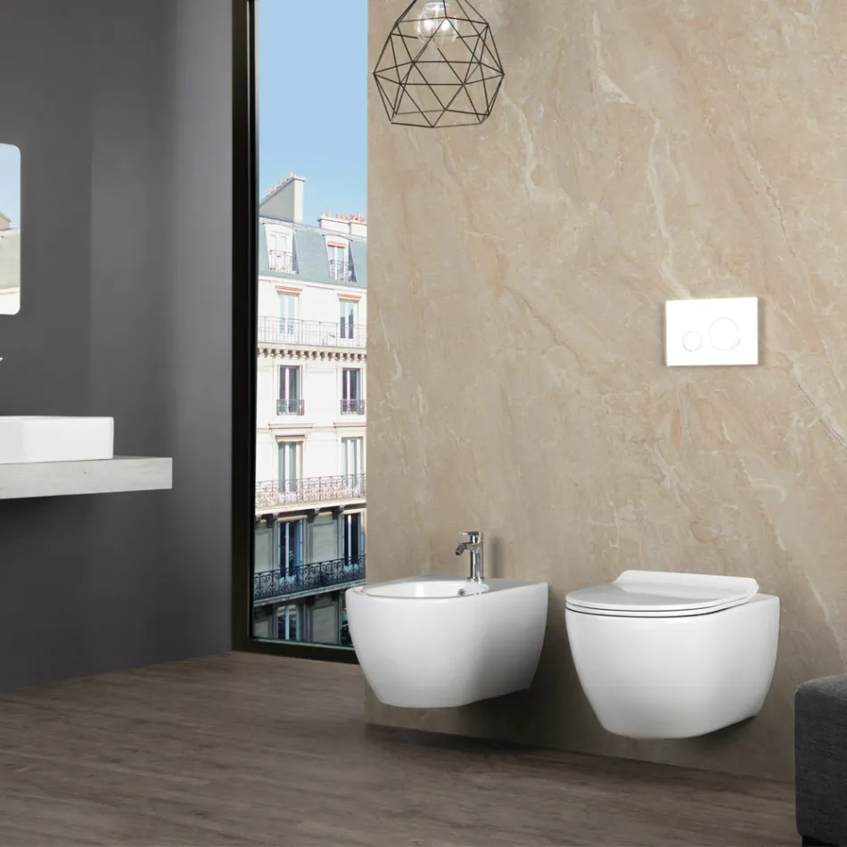 Aster - Závěsný bidet z odolné bílé keramiky s moderním designem Viadurini