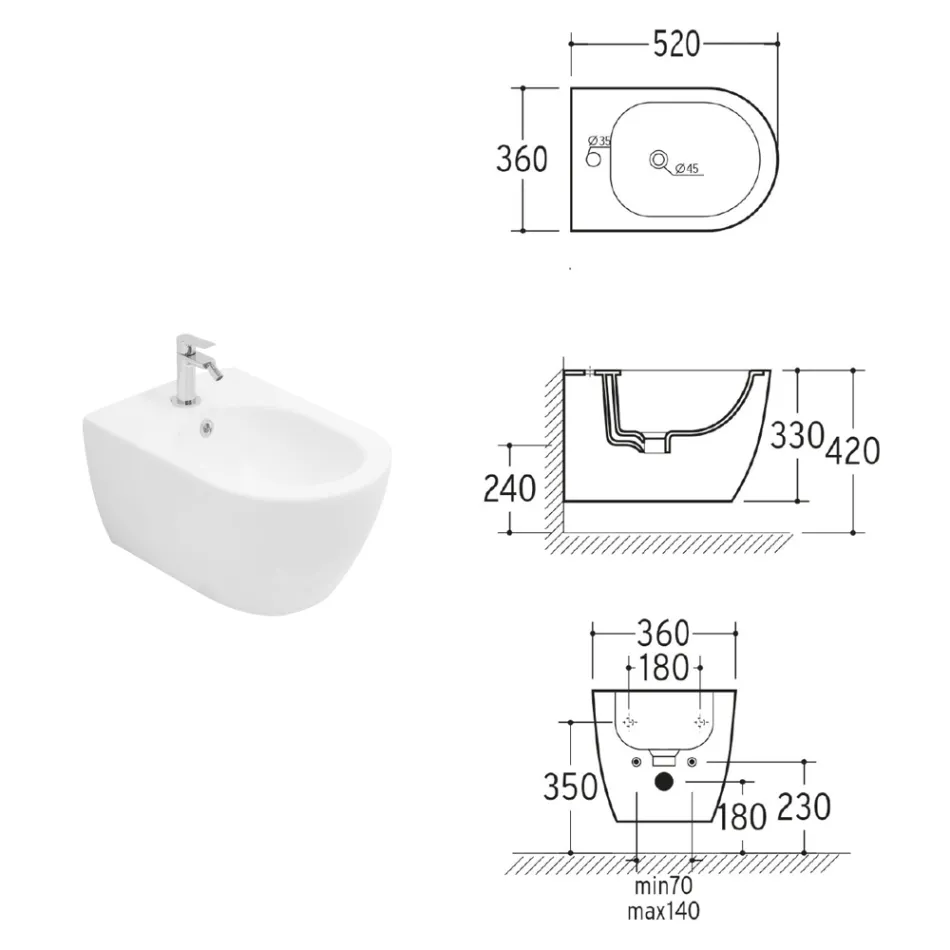 Aster - Závěsný bidet z odolné bílé keramiky s moderním designem Viadurini