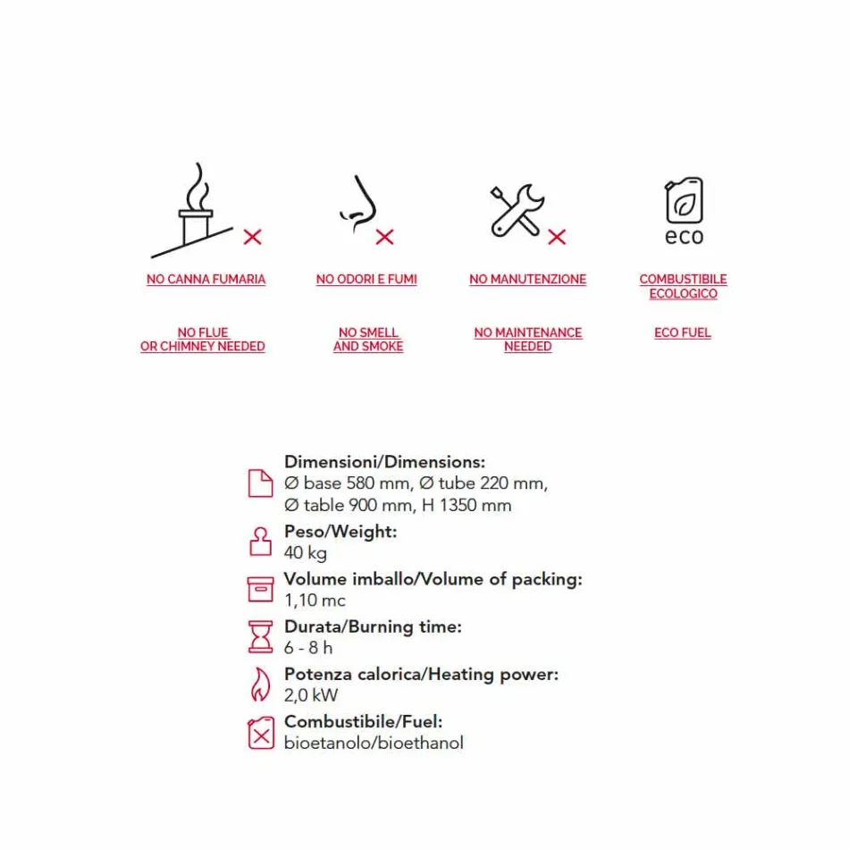 Biocamino venkovní bioetanolu se skleněnou deskou Dean-tab Viadurini