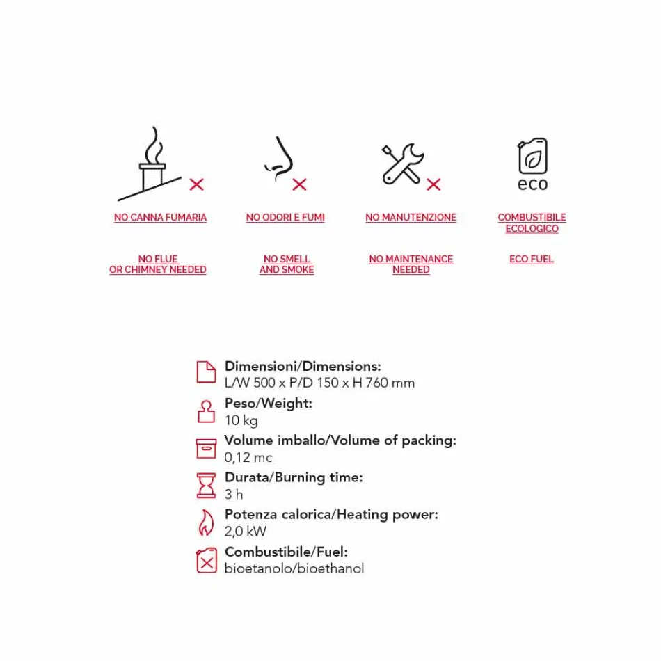 Biocamino Modern Wall bioethanol Josepha tvaru plamene Viadurini