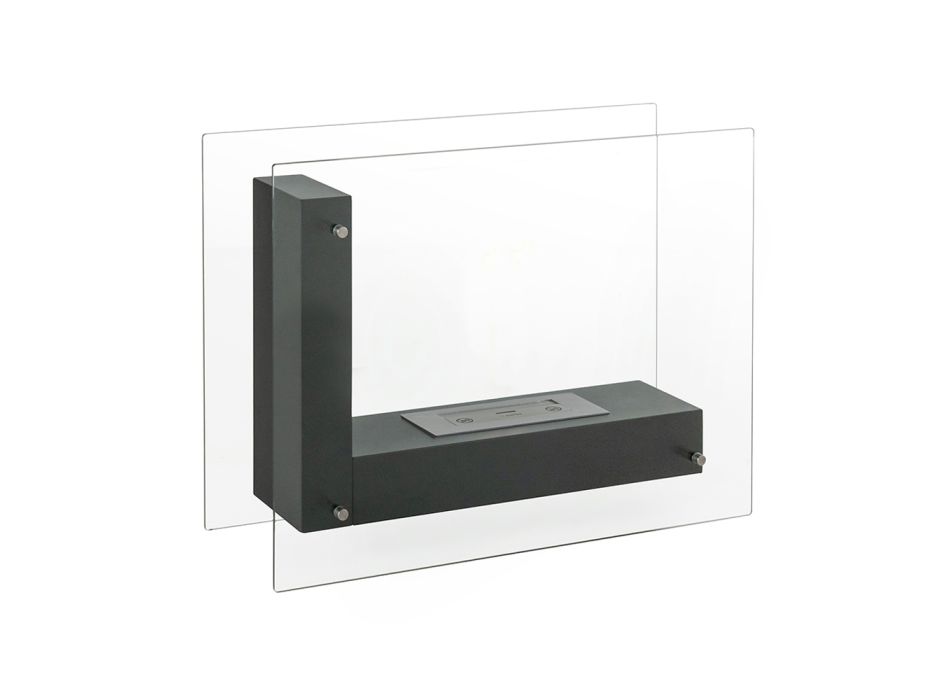 Podlahový biokrb s oboustrannou konstrukcí ze skla a černého kovu - Squillo Viadurini