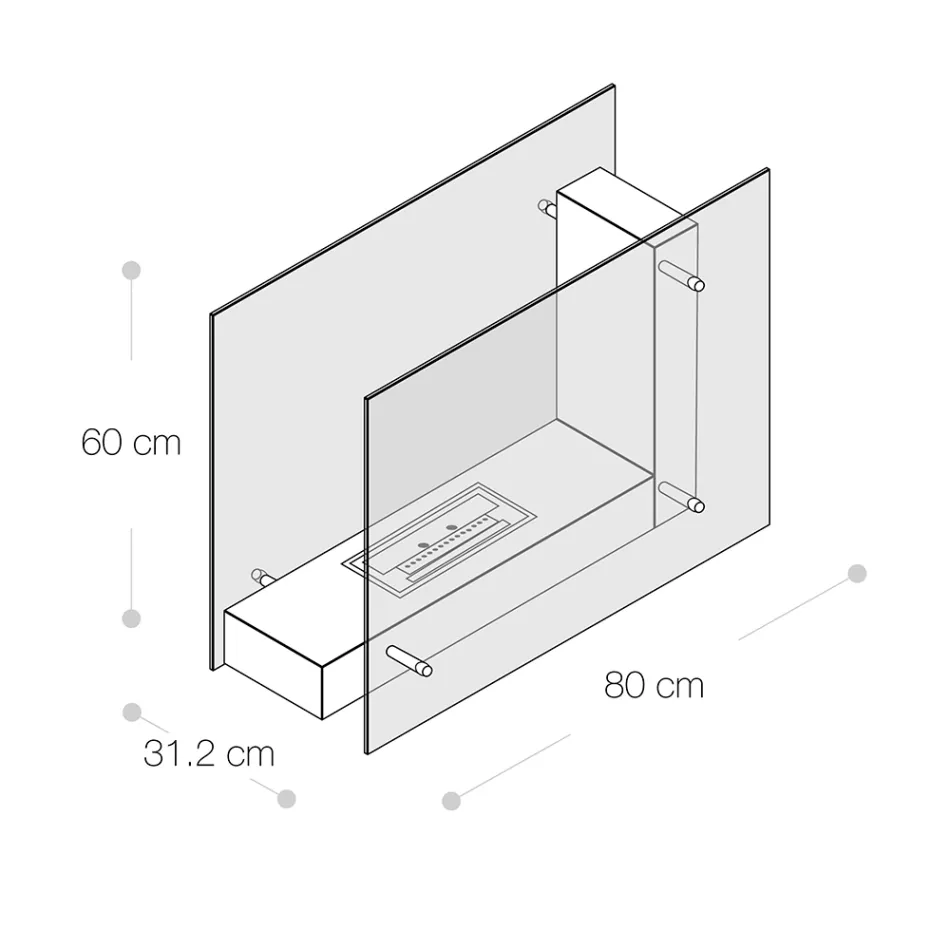 Podlahový biokrb s oboustrannou konstrukcí ze skla a černého kovu - Squillo Viadurini